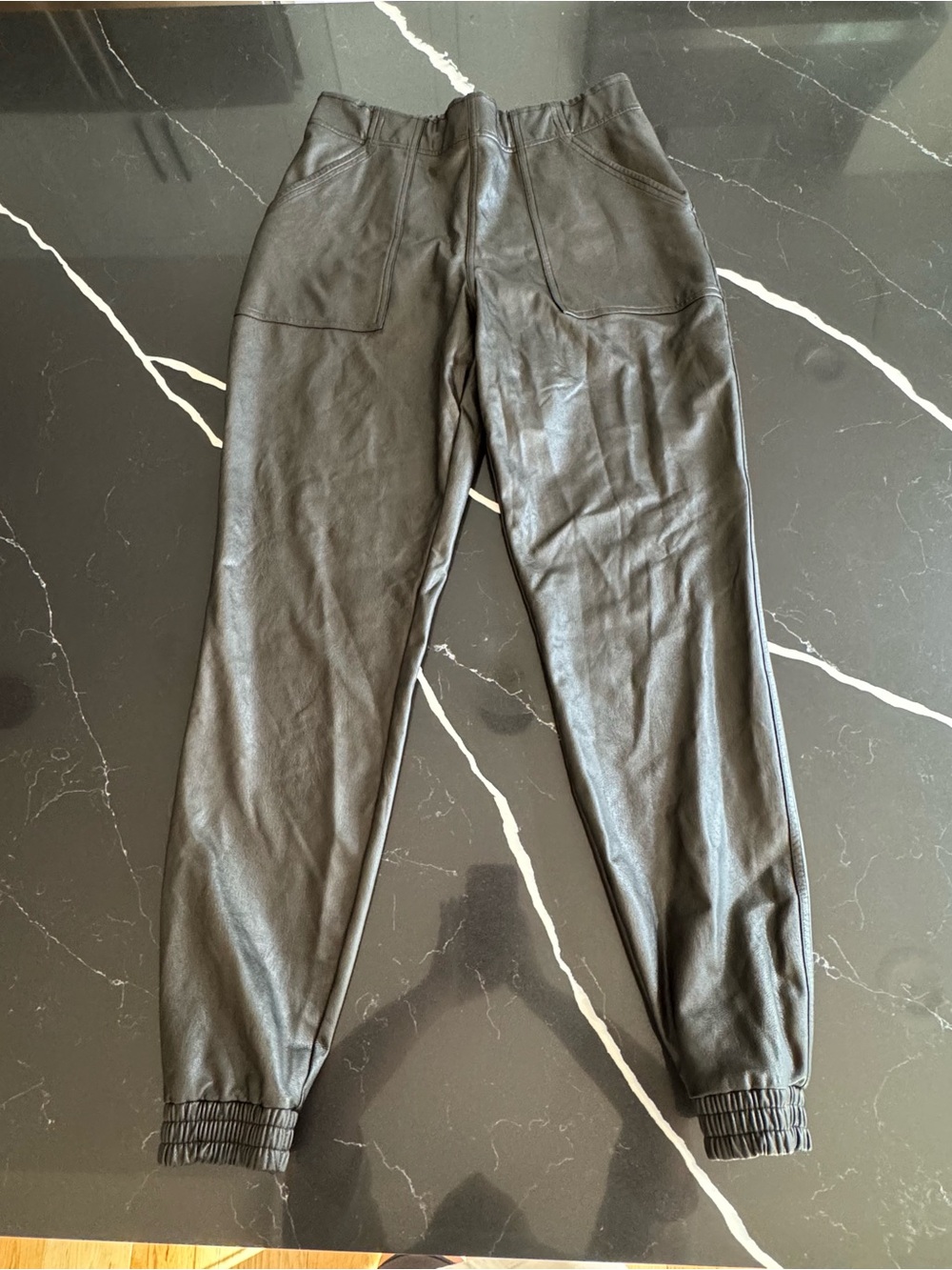 Spanx Black Faux Leather Jogger Pants